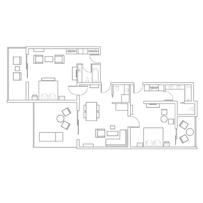 Deluxe Two Bedroom Sea View Suite Floor Plan